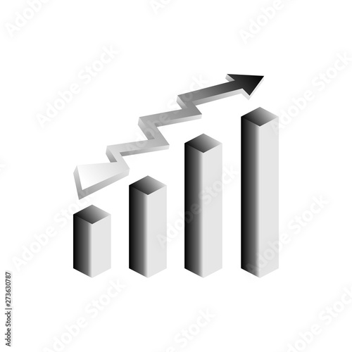 Grey vector growth graph icon with arrow move up. Vector graphic illustration of column chart.