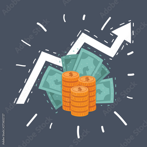 Money pile, dollas banknotes red rising index.