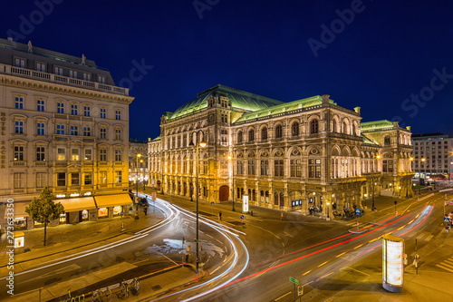 Vienna State Opera at night, Vienna, Austria.