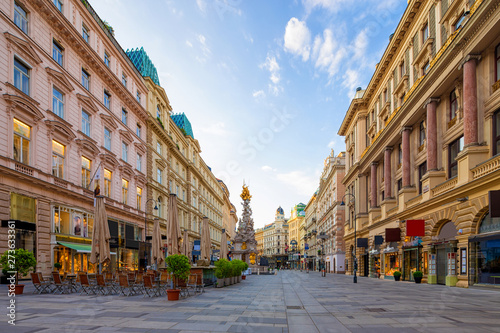 Photography Graben Street in Vienna with the Plague Column, Austria, morning view