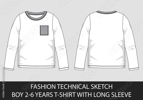 Fashion technical sketches for boys 2-6 years t-shirts with long sleeve