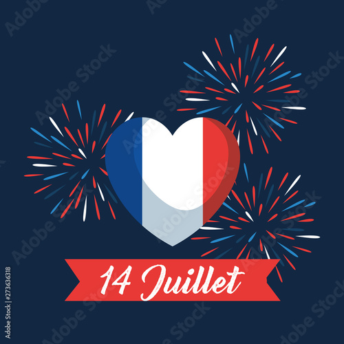 heart france flag with fireworks and ribbon