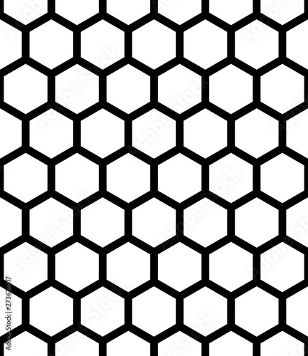 Honeycomb grid simple black line vector pattern. Honeycomb seamless pattern design.