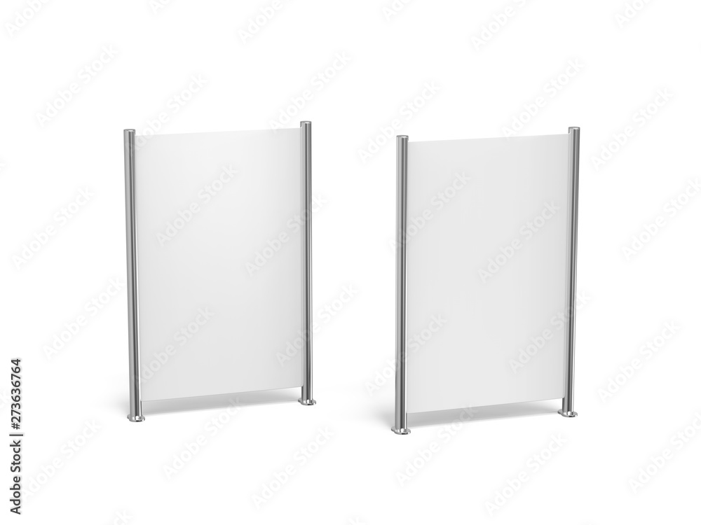 White blank empty high resolution Business roll up and standee banner display mock up template for your design presentation, 3d illustration White blank empty high resolution Business roll up and standee banner display mock up template for your design presentation, 3d illustration