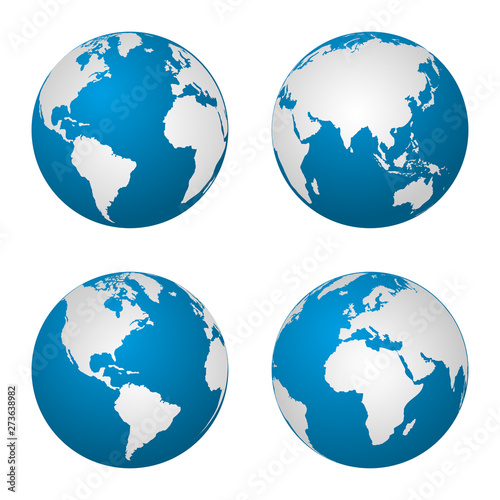 Earth globe revolved in four different stages. Vector illustration