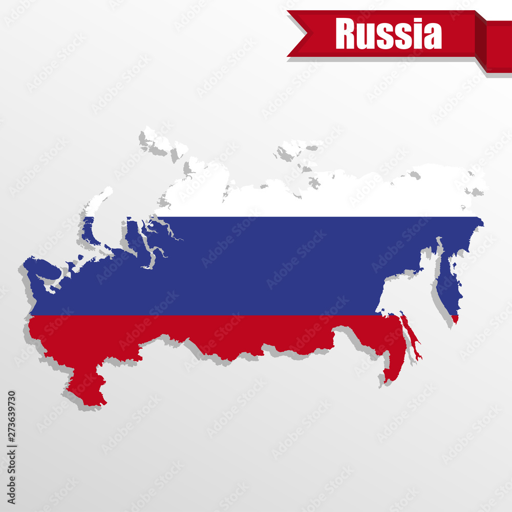 Fototapeta premium Russia map with flag inside and ribbon