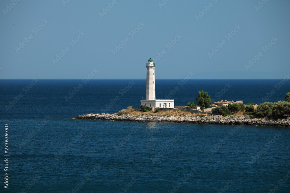 Lighthouse near Gythio. Laconia, Peloponnese, Greece.