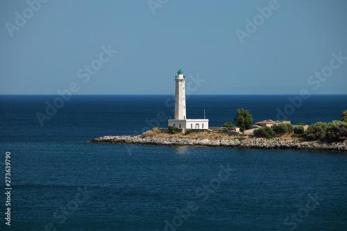 Lighthouse near Gythio. Laconia, Peloponnese, Greece.