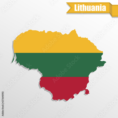 Lithuania map with flag inside and ribbon