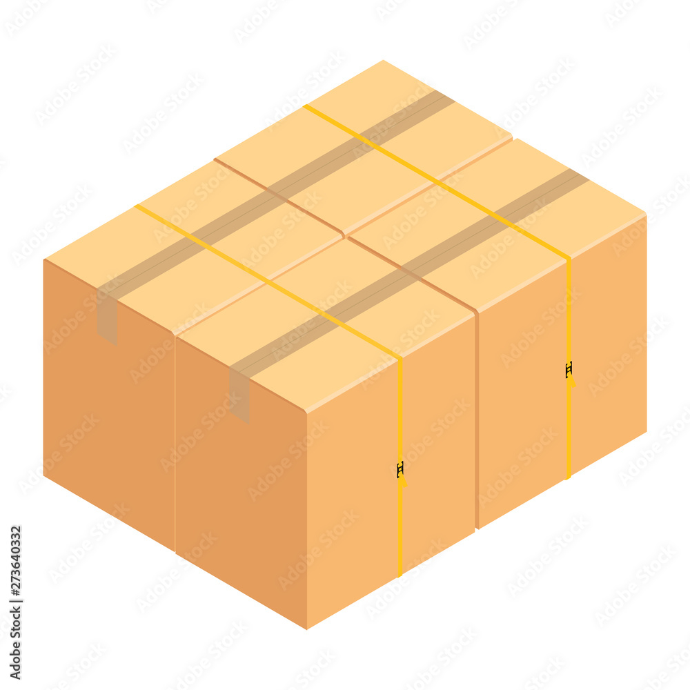 Cardboard boxes isolated on white background isometric view