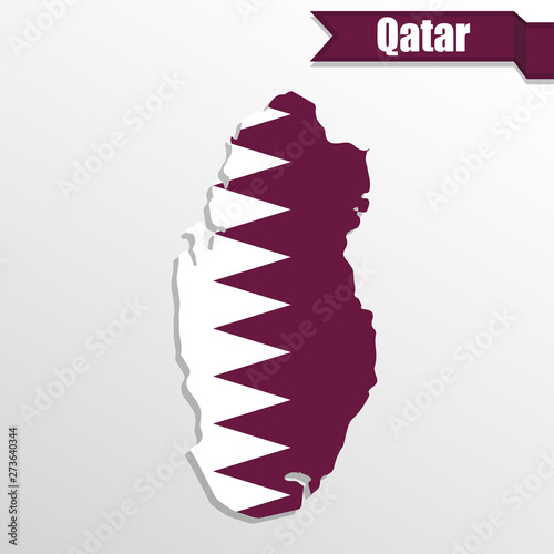 Qatar map with flag inside and ribbon