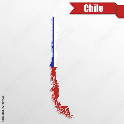 Chile map with flag inside and ribbon