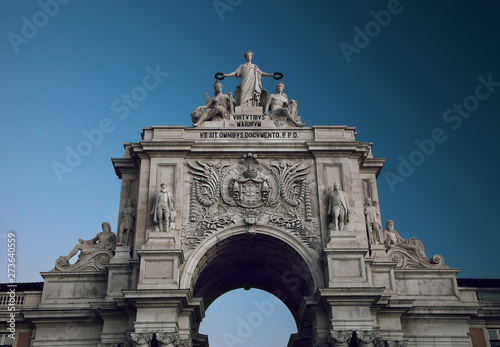 Detail of the Rua Augusta Arch, Lisbon, Portugal.