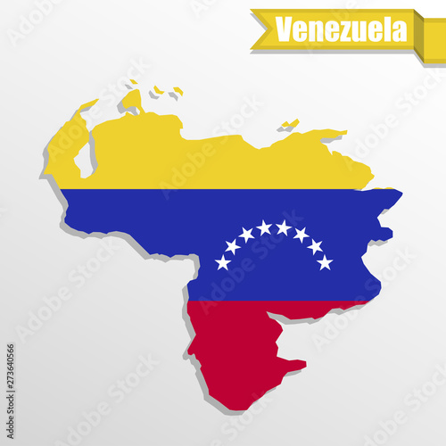 Venezuela map with flag inside and ribbon