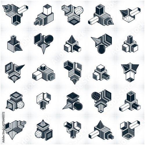 Engineering abstract geometric shapes, simple vectors set.