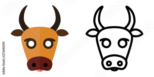 Set of icons - logos in linear and flat style The head of a cow. Vector illustration