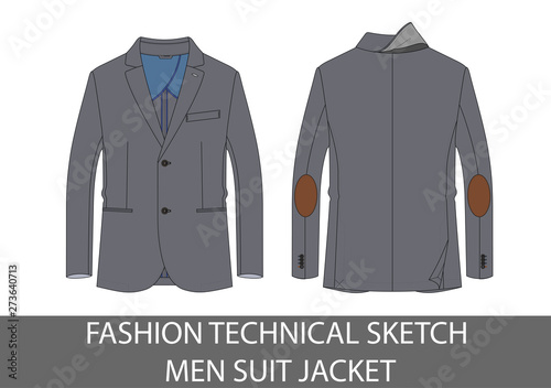 Fashion technical sketch men suit jacket