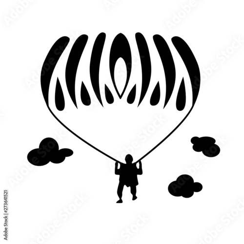 monochrome illustration in black with a man athlete and a parachute