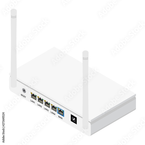 White realistic wireless router with the antenna