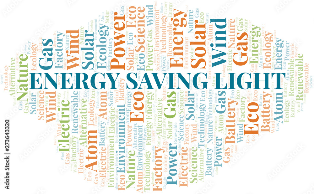 Energy Saving Light word cloud. Wordcloud made with text only.
