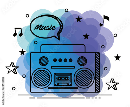 radio with quaver and beam notes with stars
