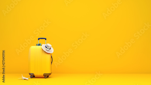 Yellow suitcase packed and ready for summer vacation 3D Rendering