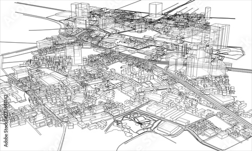 Outline city concept. Wire-frame style