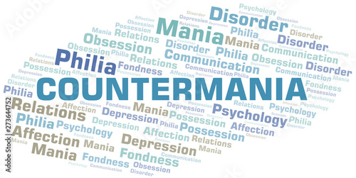 Countermania word cloud. Type of mania, made with text only.