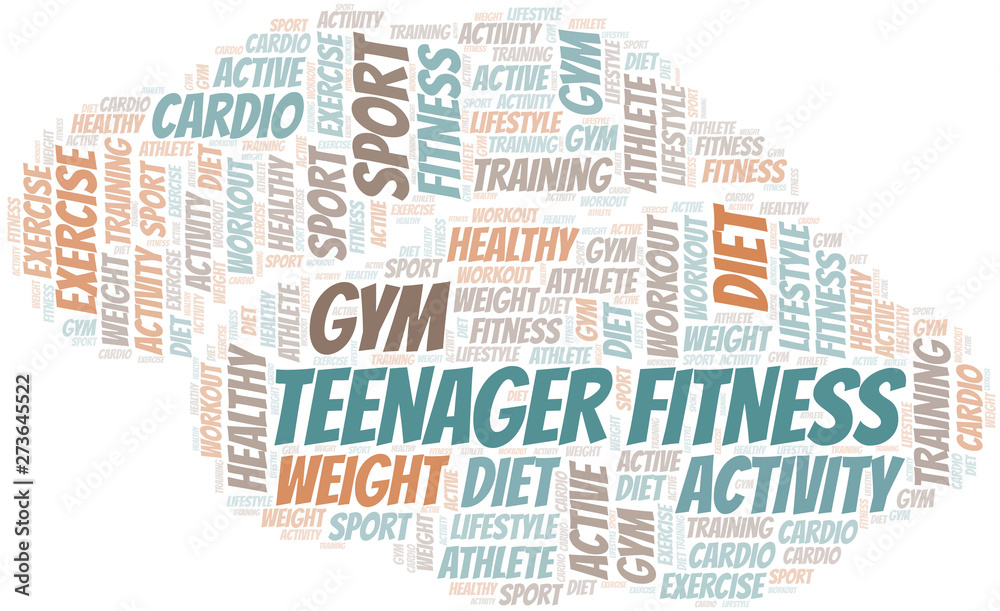 Teenager Fitness word cloud. Wordcloud made with text only.