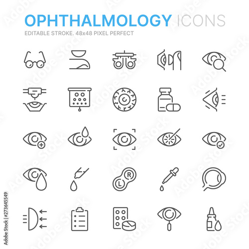 Collection of ophthalmology related line icons. 48x48 Pixel Perfect. Editable stroke