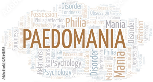 Paedomania word cloud. Type of mania, made with text only.