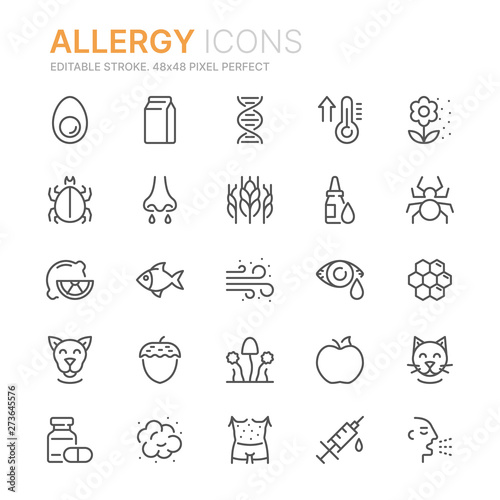 Collection of allergy related line icons. 48x48 Pixel Perfect. Editable stroke