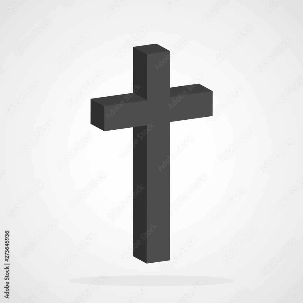 3D gray Christian cross icon. Vector illustration.