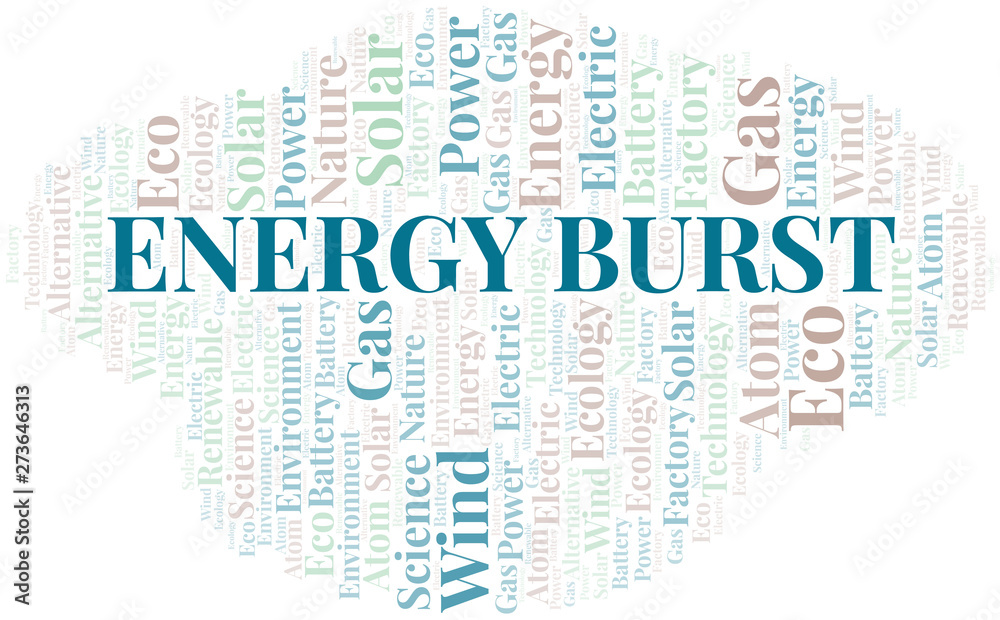 Energy Burst word cloud. Wordcloud made with text only.
