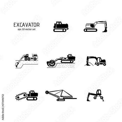 Excavator - vector icons set.