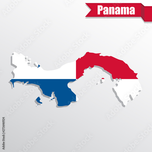 Panama map with flag inside and ribbon