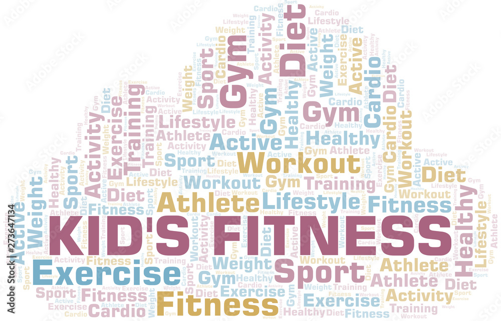 Kid's Fitness word cloud. Wordcloud made with text only.
