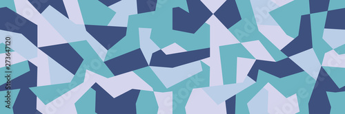 Geometric camouflage seamless pattern. Abstract modern military urban texture. Blue color background. Vector illustration.