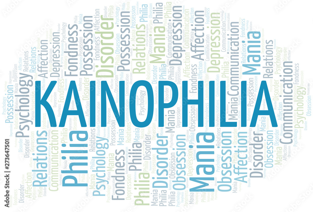 Obraz premium Kainophilia word cloud. Type of Philia.