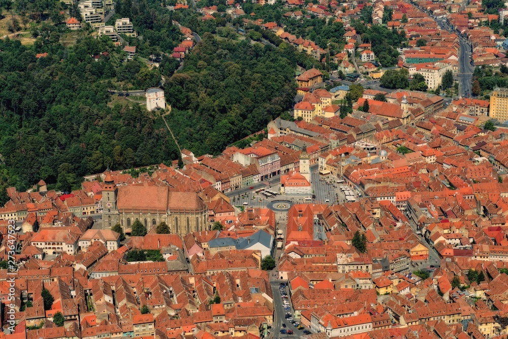 The central square of the old town. Brasov. Transylvania. View from above.