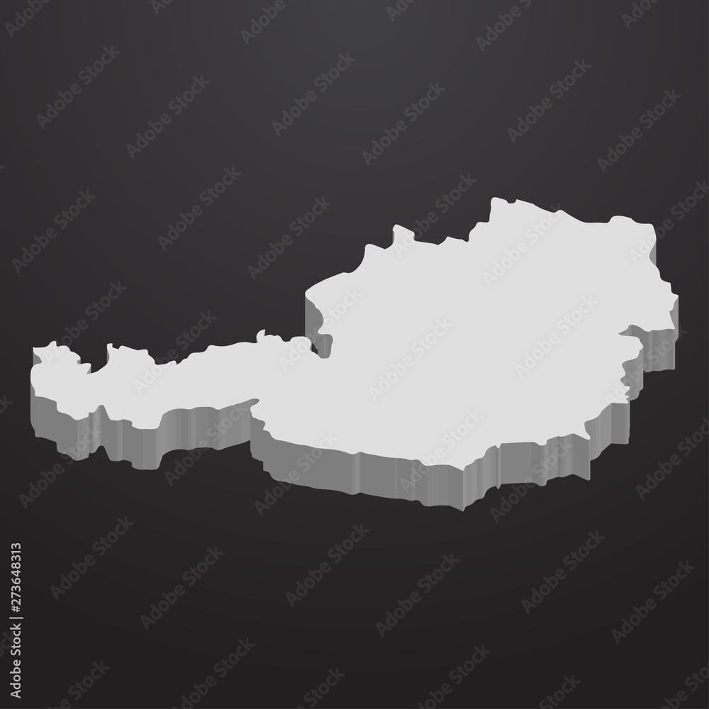 Austria map in gray on a black background 3d
