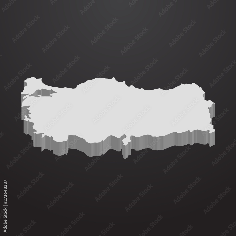 Turkey map in gray on a black background 3d