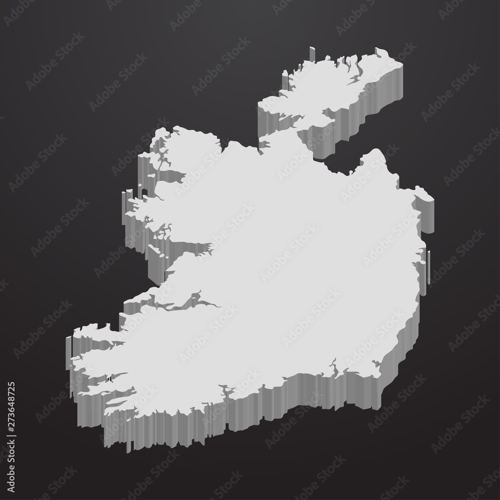 Naklejka premium Ireland map in gray on a black background 3d