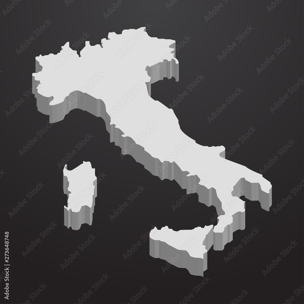 Italy map in gray on a black background 3d