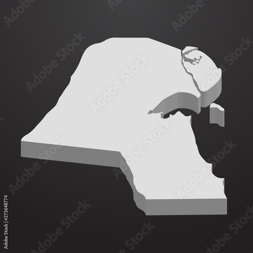 Kuwait map in gray on a black background 3d