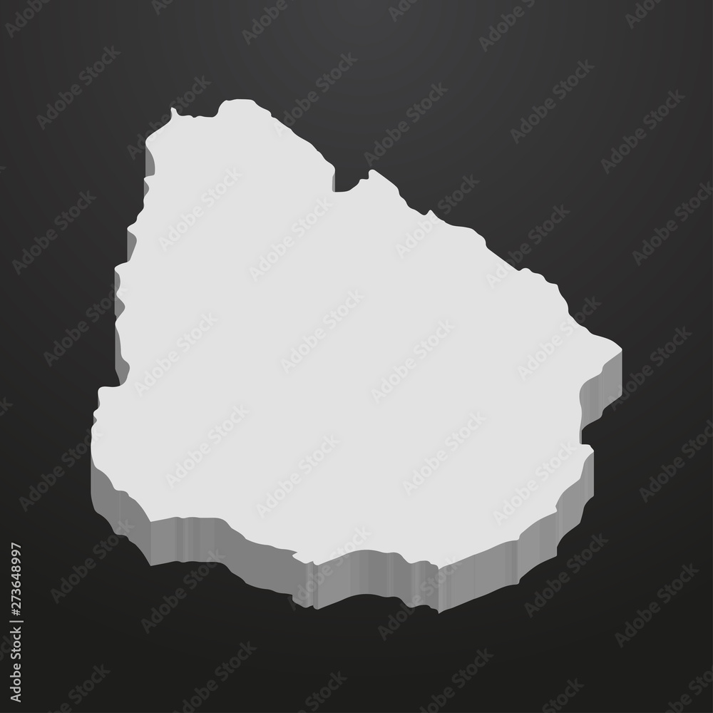 Uruguay map in gray on a black background 3d