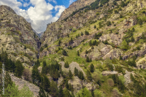 Very nice valley in mountain Pyrenees of Spain (valley name is Vall de Nuria)