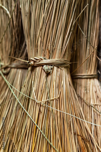 Fototapeta Close-up on sacks of straws for sedge mat weaving in Ben Tre, Mekong delta region, Vietnam