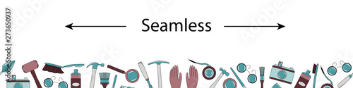 Seamless pattern with tools of geologist, archaeologist, Builder.