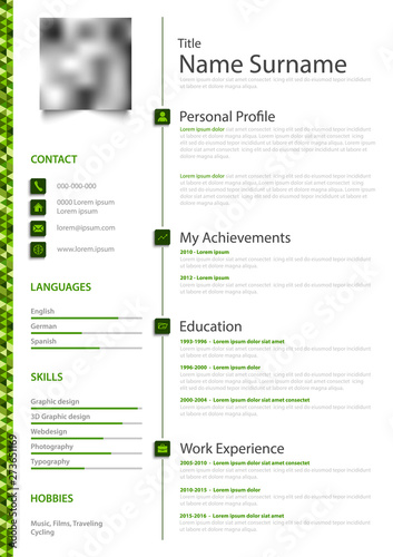 Professional personal resume cv in green white simple design